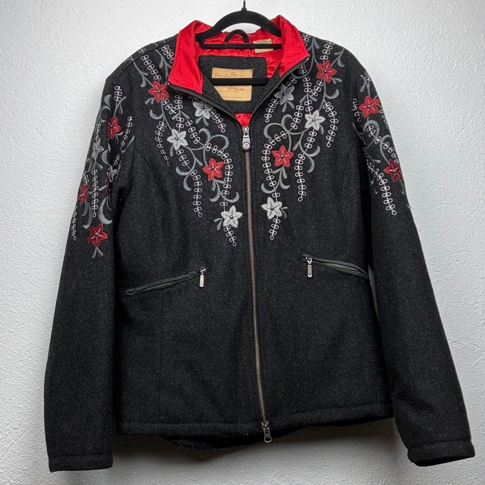 Powder River Outfitters Charcoal Gray Wool Jacket - M - Embroidered Western